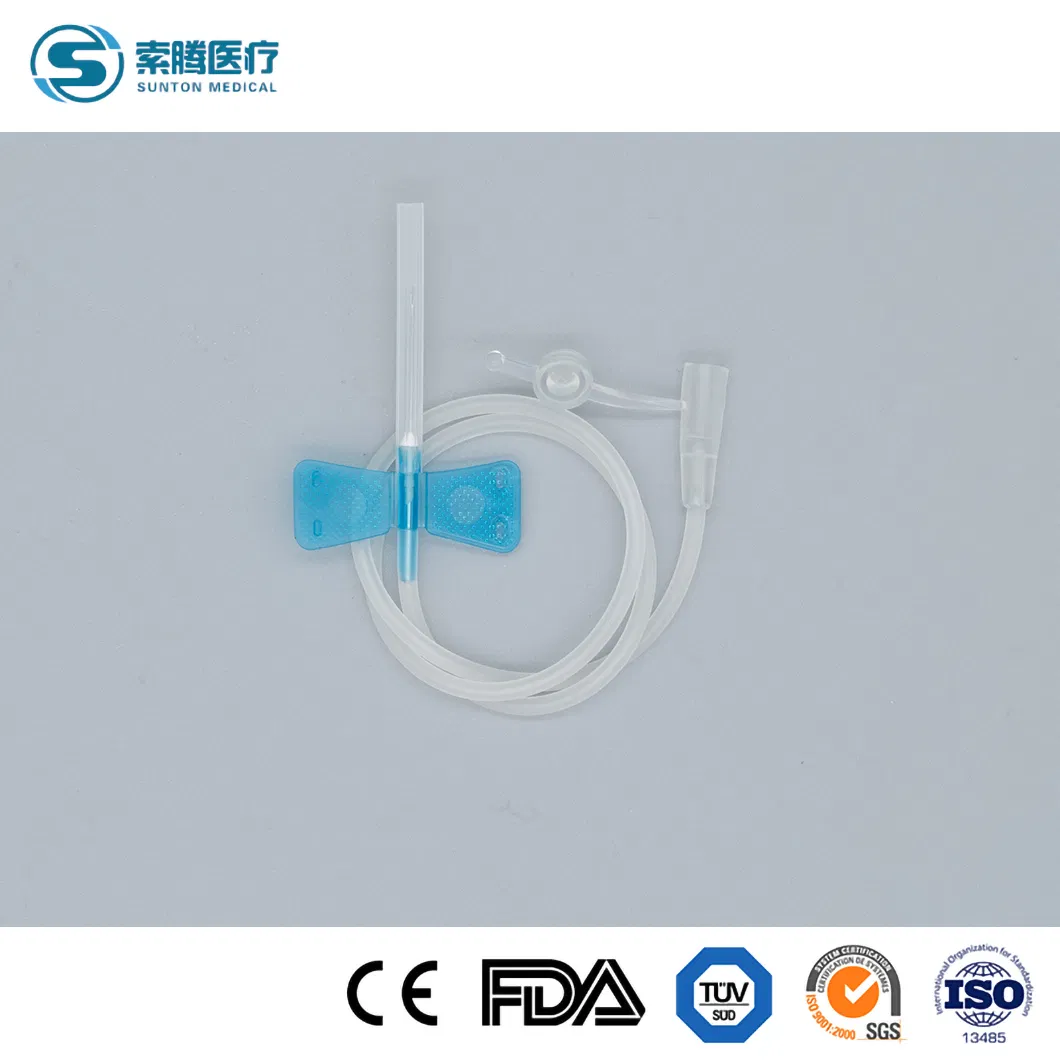Conjunto de venas de seguridad Sunton China Fabricación de conjuntos de infusión Alas dobles PTFE 18g 22g 23G 24G Conjuntos de infusión IV con aguja mariposa y Luer Lock Slip