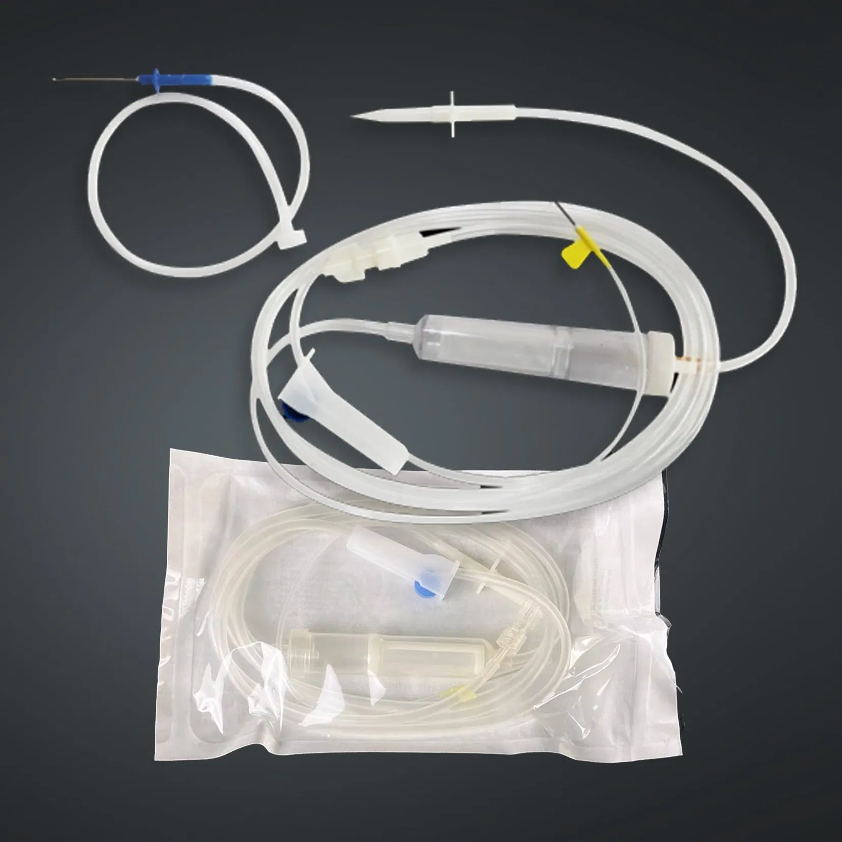 Juego de infusión desechable médico con filtro para transfusión de sangre por vía intravenosa