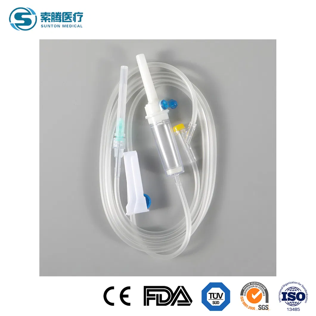 Conjunto de macro Sunton IV Fabricantes de juego de infusión de bureta desechable Conjunto de infusión desechable IV con clamp de rodillo de seguridad