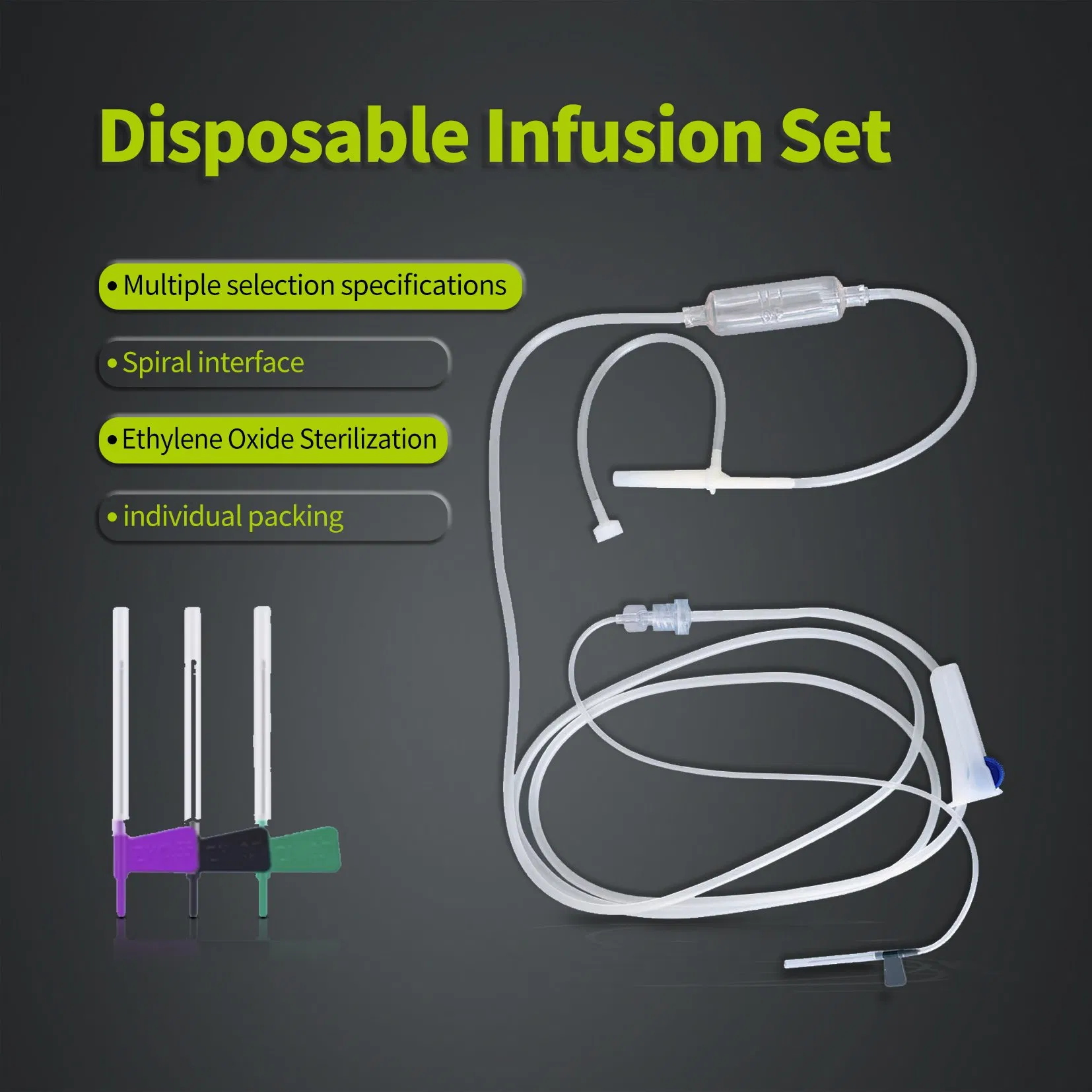 Juego de infusión estéril desechable médico con aguja