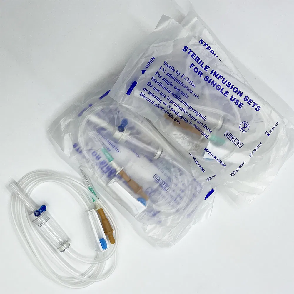 Conjunto de infusión médica premium para una entrega segura y precisa. Conjunto de infusión desechable con control de flujo de precisión y esterilidad