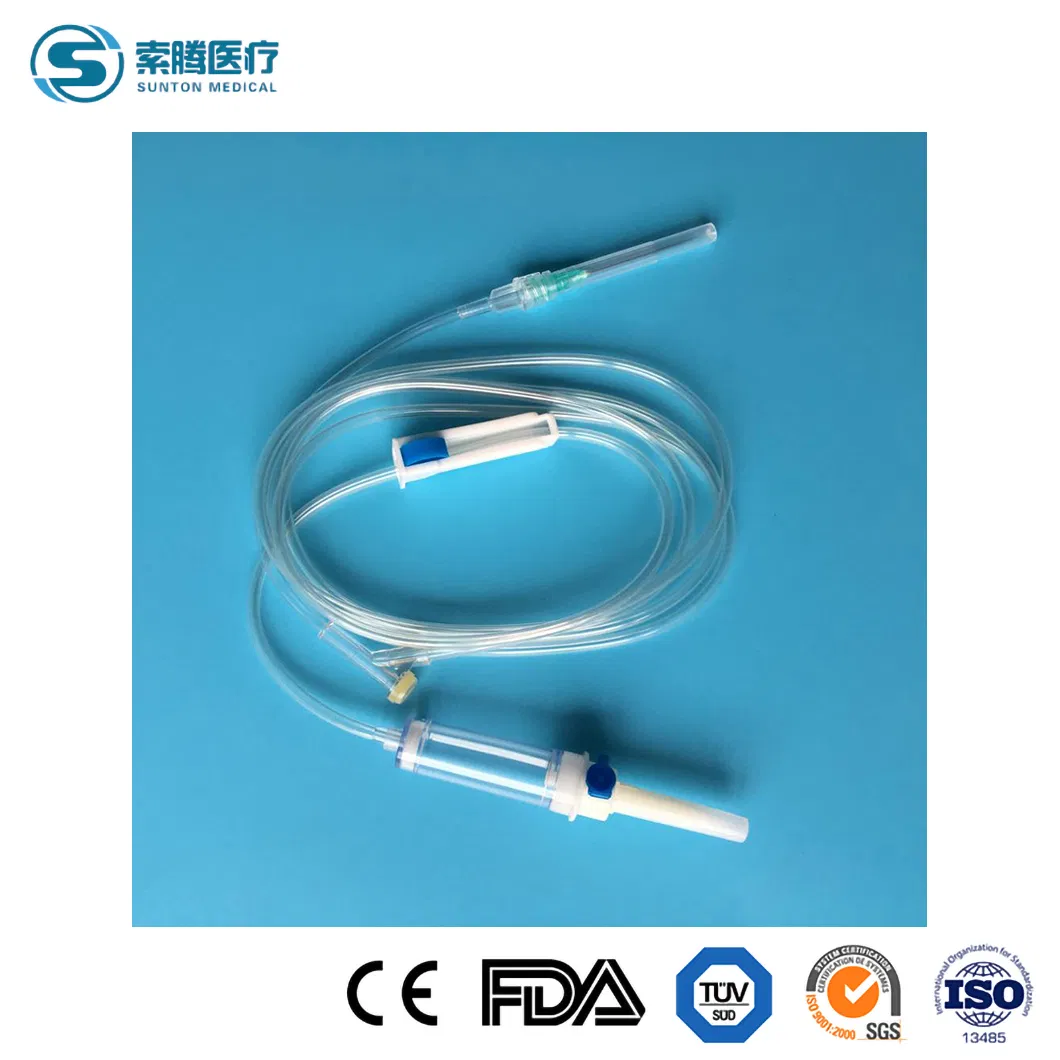 Conjunto IV no ventilado Sunton Fábrica de conjuntos de infusión IV de China Tubo de extensión médica Conjunto de infusión con conector sin aguja Adaptadores sin aguja