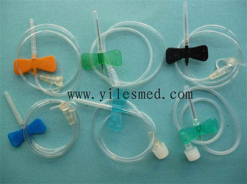 Conjunto de infusión intravenosa hospitalaria con alas de mariposa 18g a 27g