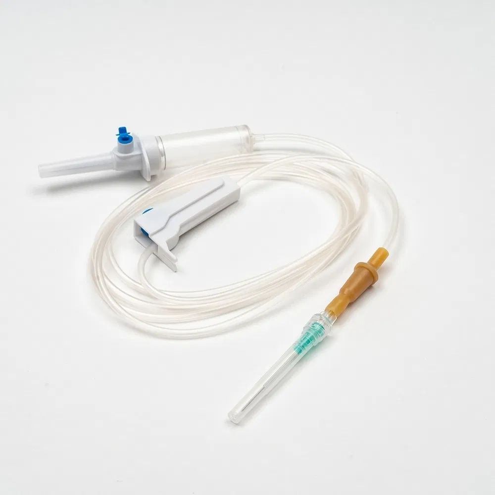 Juego de Infusión I. V. Desechable para Adultos 48 Goteo Cámara de Látex para Atención de Emergencia