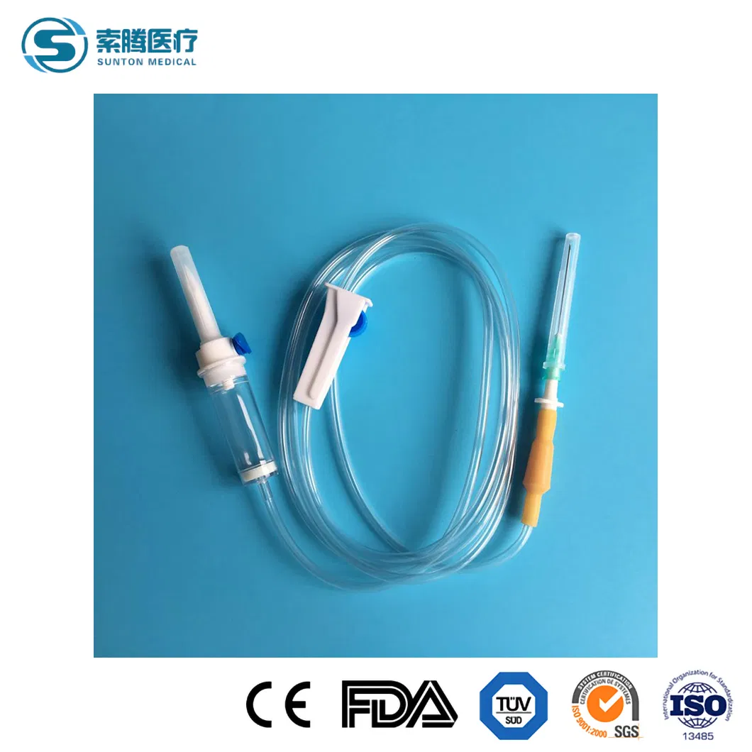 Conjunto IV no ventilado Sunton Fábrica de conjuntos de infusión IV de China Tubo de extensión médica Conjunto de infusión con conector sin aguja Adaptadores sin aguja