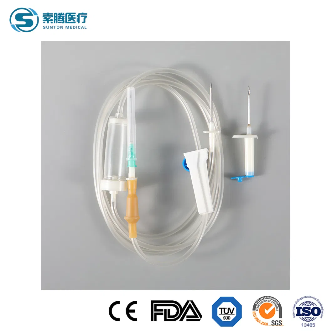 Conjunto de macro Sunton IV Fabricantes de juego de infusión de bureta desechable Conjunto de infusión desechable IV con clamp de rodillo de seguridad