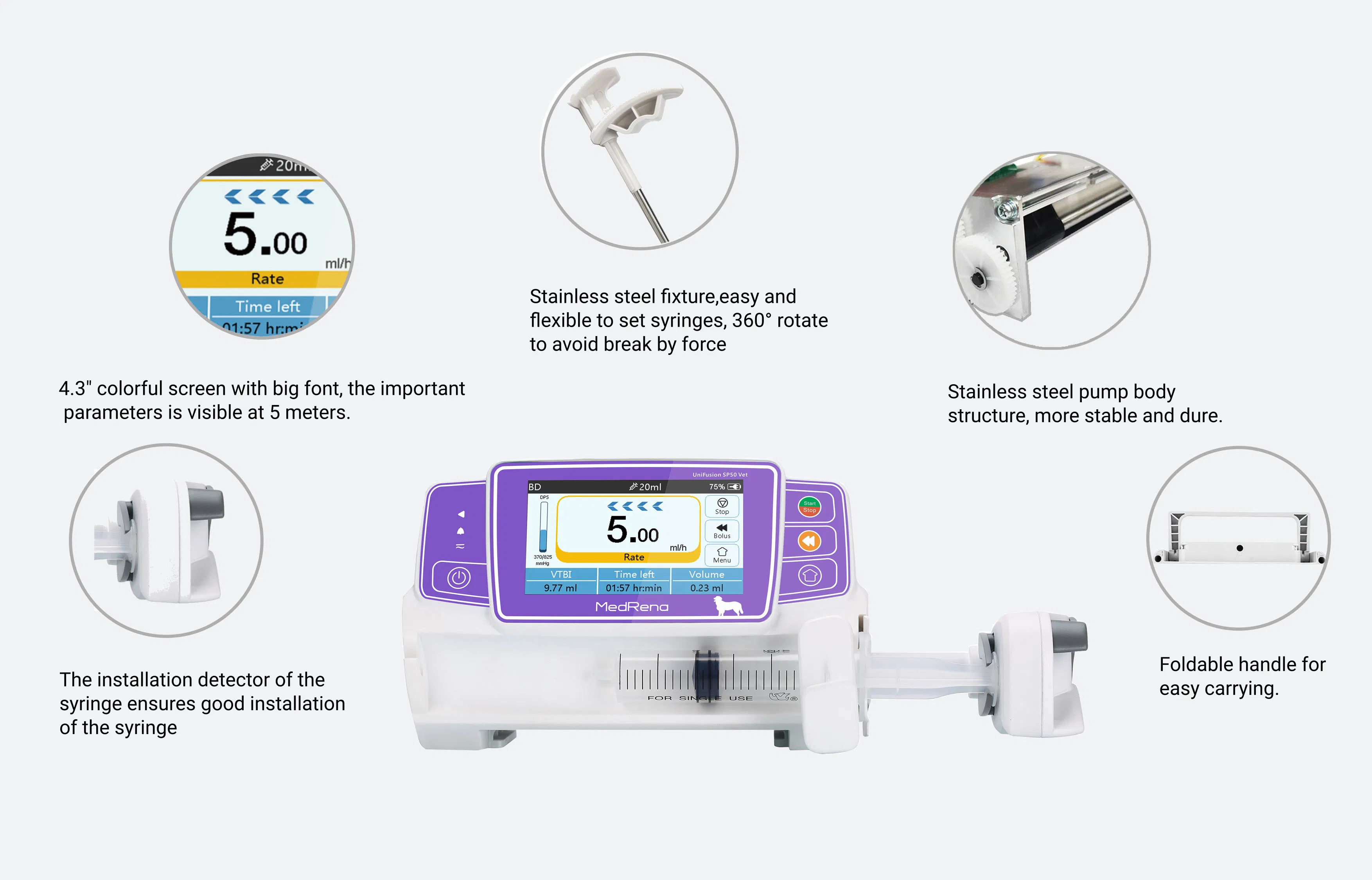 Bomba de infusión veterinaria médica multifuncional Medrena Mini