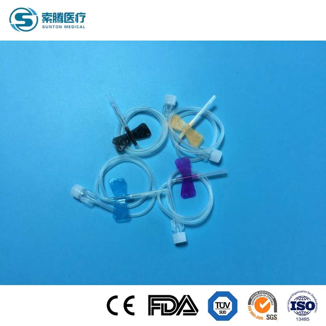 Conjunto de venas de seguridad Sunton China Fabricación de conjuntos de infusión Alas dobles PTFE 18g 22g 23G 24G Conjuntos de infusión IV con aguja mariposa y Luer Lock Slip