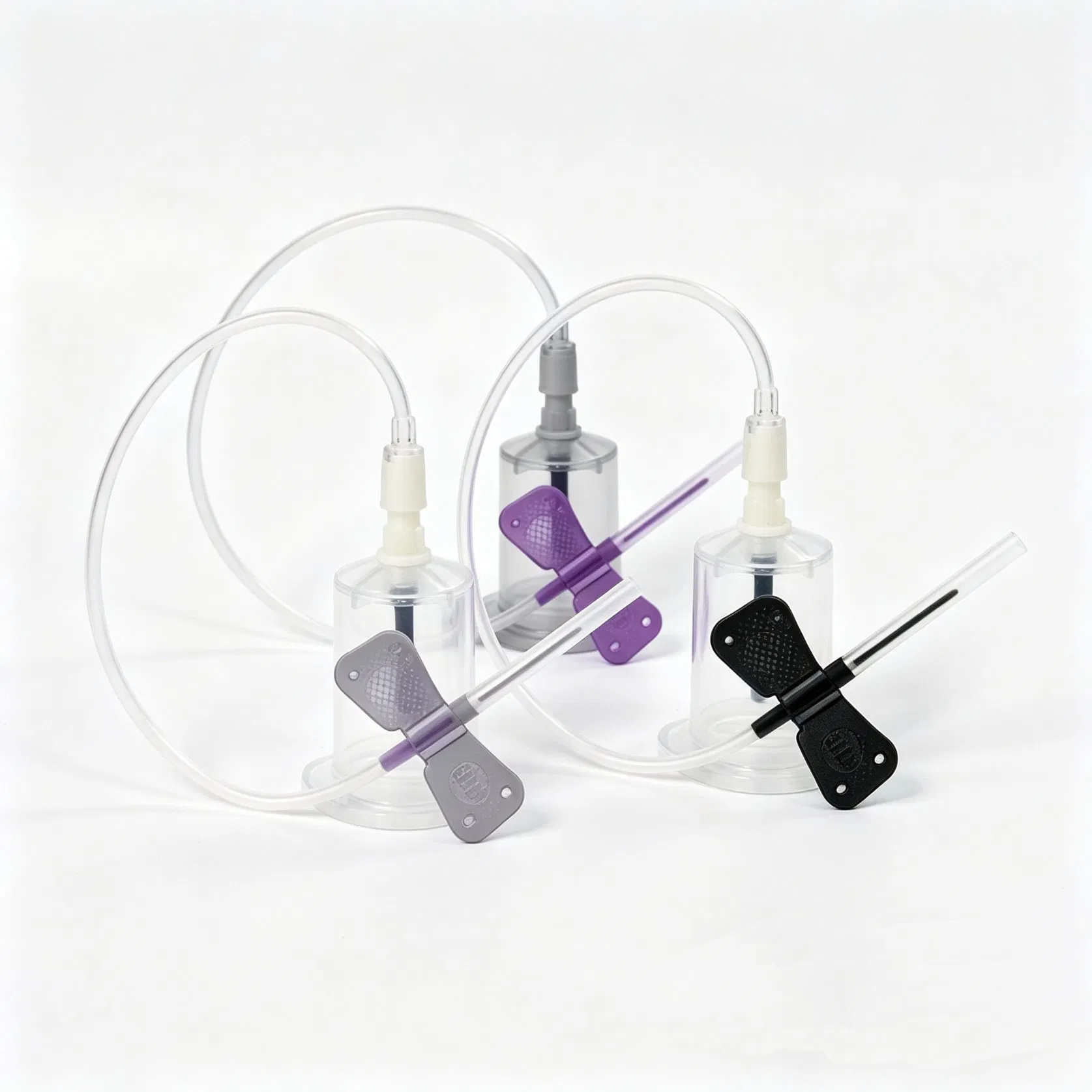 Set de infusión desechable con alas, tubo de PVC suave, mango de ABS con alas