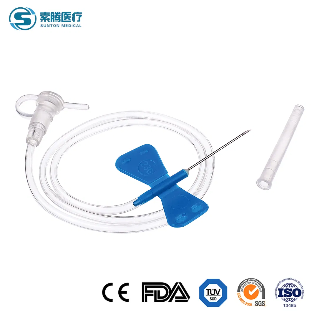 Conjunto de venas de seguridad Sunton China Fabricación de conjuntos de infusión Alas dobles PTFE 18g 22g 23G 24G Conjuntos de infusión IV con aguja mariposa y Luer Lock Slip