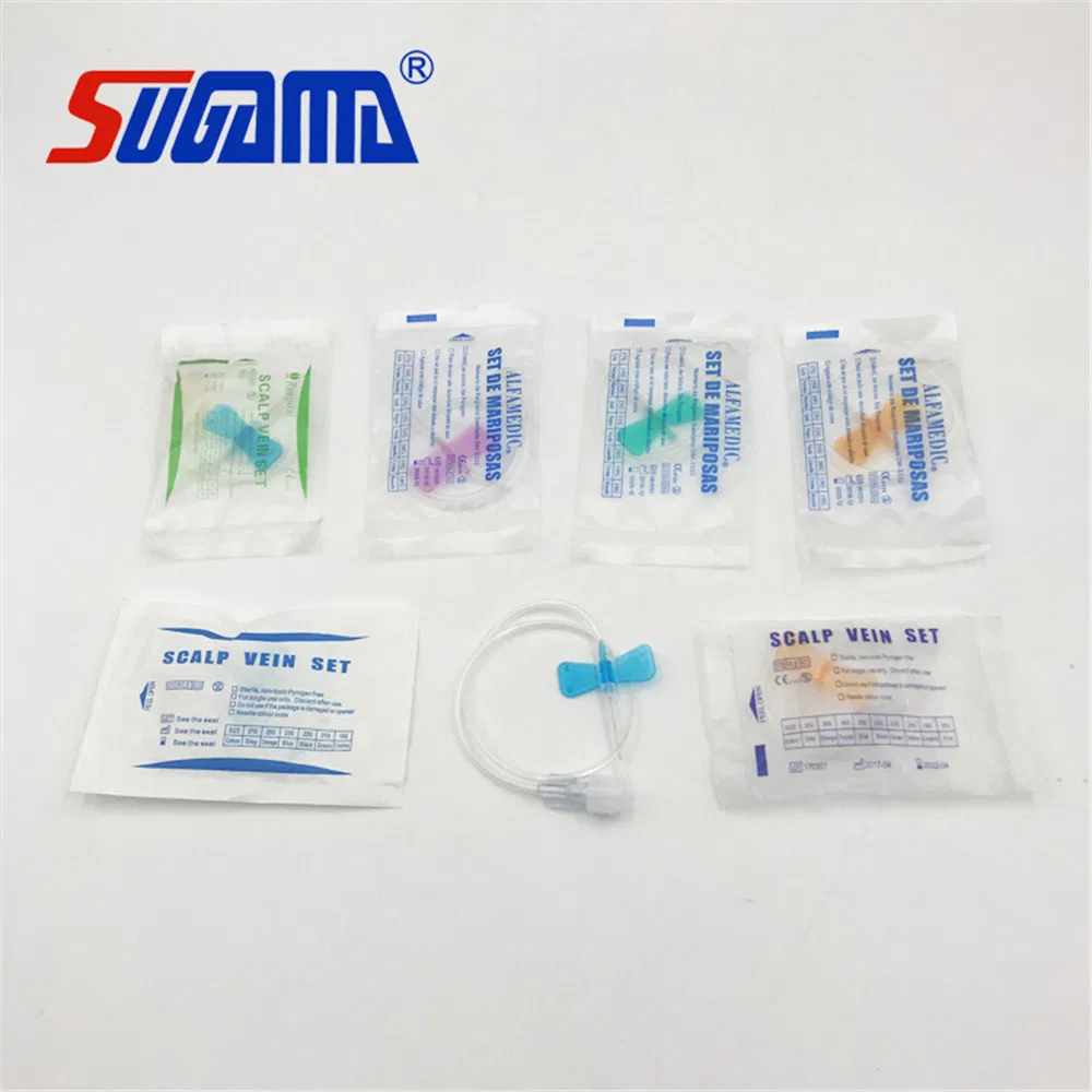 Conjunto de venas de escalpo desechable médico de seguridad con aguja hipodérmica de alas de mariposa para infusión