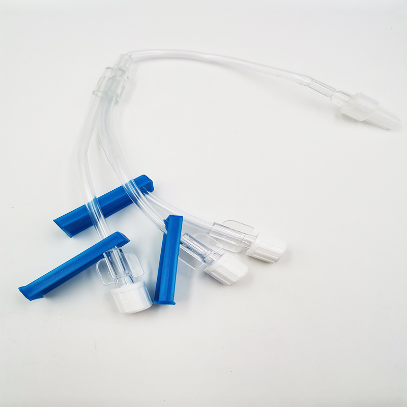 Juego de infusión de tubo de extensión de un solo, doble y triple lumen con válvula sin aguja y regulador de flujo