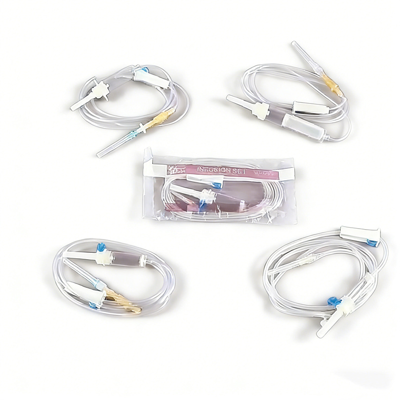 Conjunto de tubos de infusión de microgravedad con regulador de flujo IV