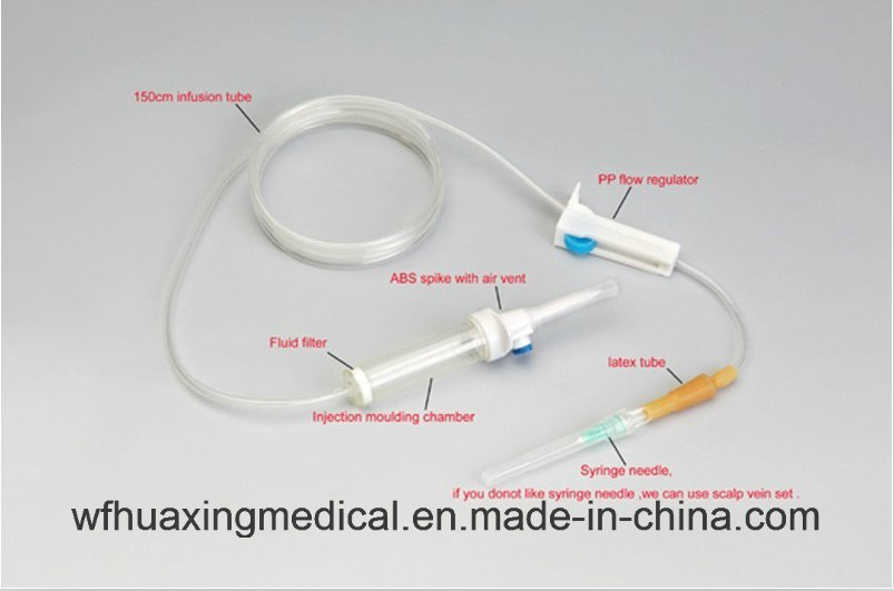 Juego de infusión IV desechable con espiga de metal, suero, filtro de precisión, sangre, set médico IV