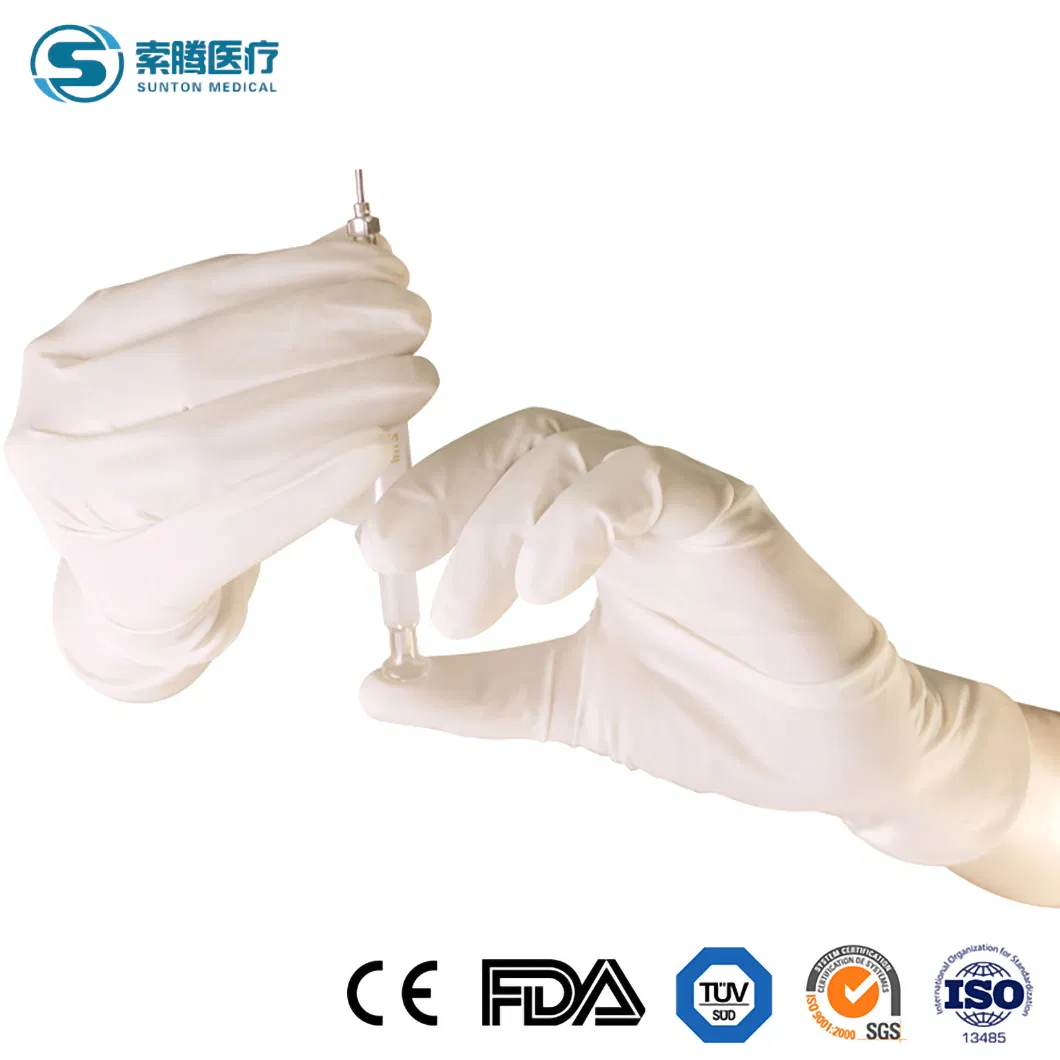 Luvas Descartáveis Impermeáveis de Látex da China Sem Pó / Superfície Livre de Látex Fornecedor de Mitten de Grau Médico Amostra Disponível Luvas Cirúrgicas Estéreis de Látex