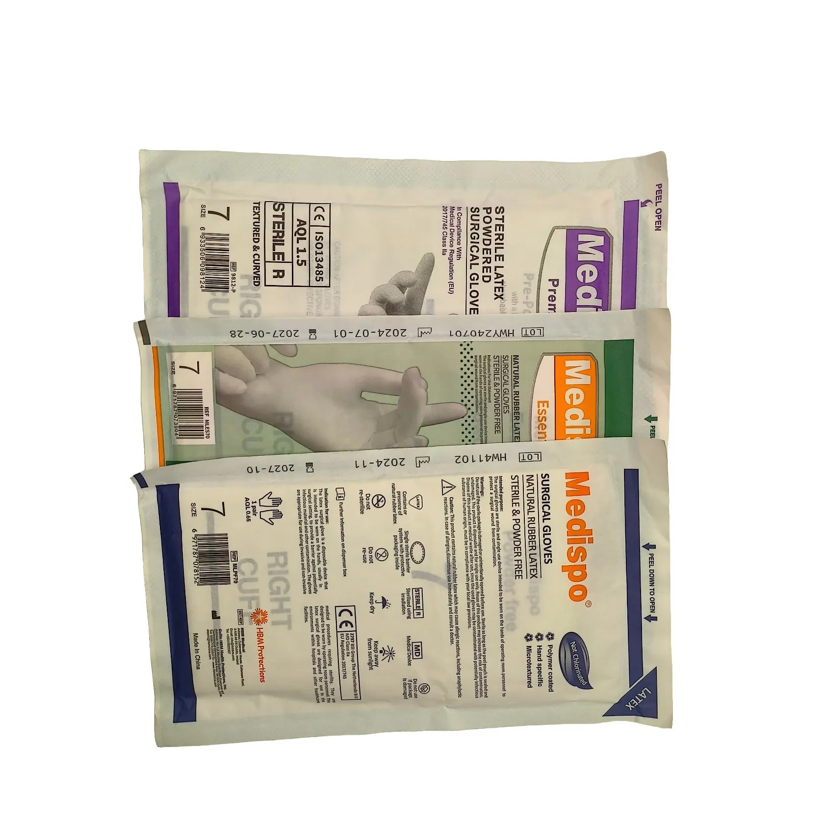 Luvas Cirúrgicas de Látex Natural Essencial Esterilizadas e Sem Pó Texturizadas Não Clorinadas Tamanho 7 Grau Cirúrgico Médico