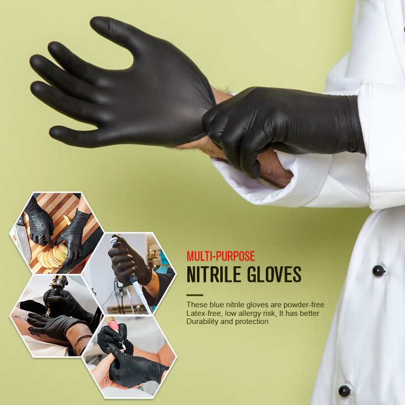 Luvas de Nitrilo Negras 5 Mil Extra Fortes para Artista Cirúrgico Preparação de Alimentos
