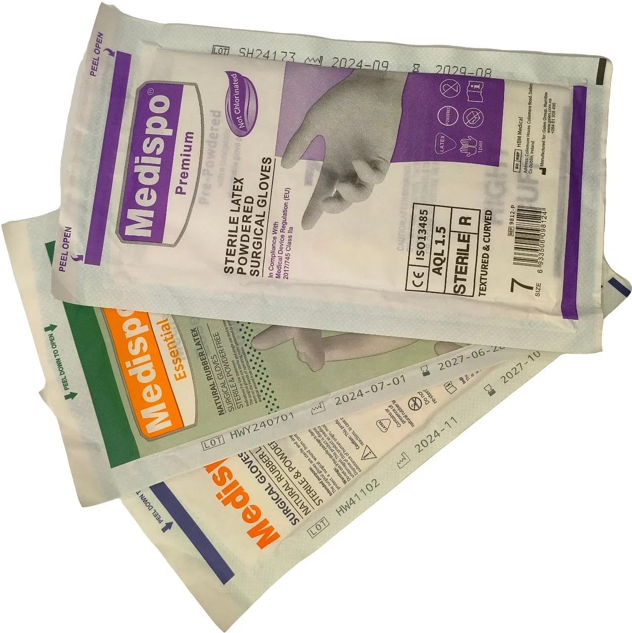 Luvas Cirúrgicas de Látex Natural Essencial Esterilizadas e Sem Pó Texturizadas Não Clorinadas Tamanho 7 Grau Cirúrgico Médico