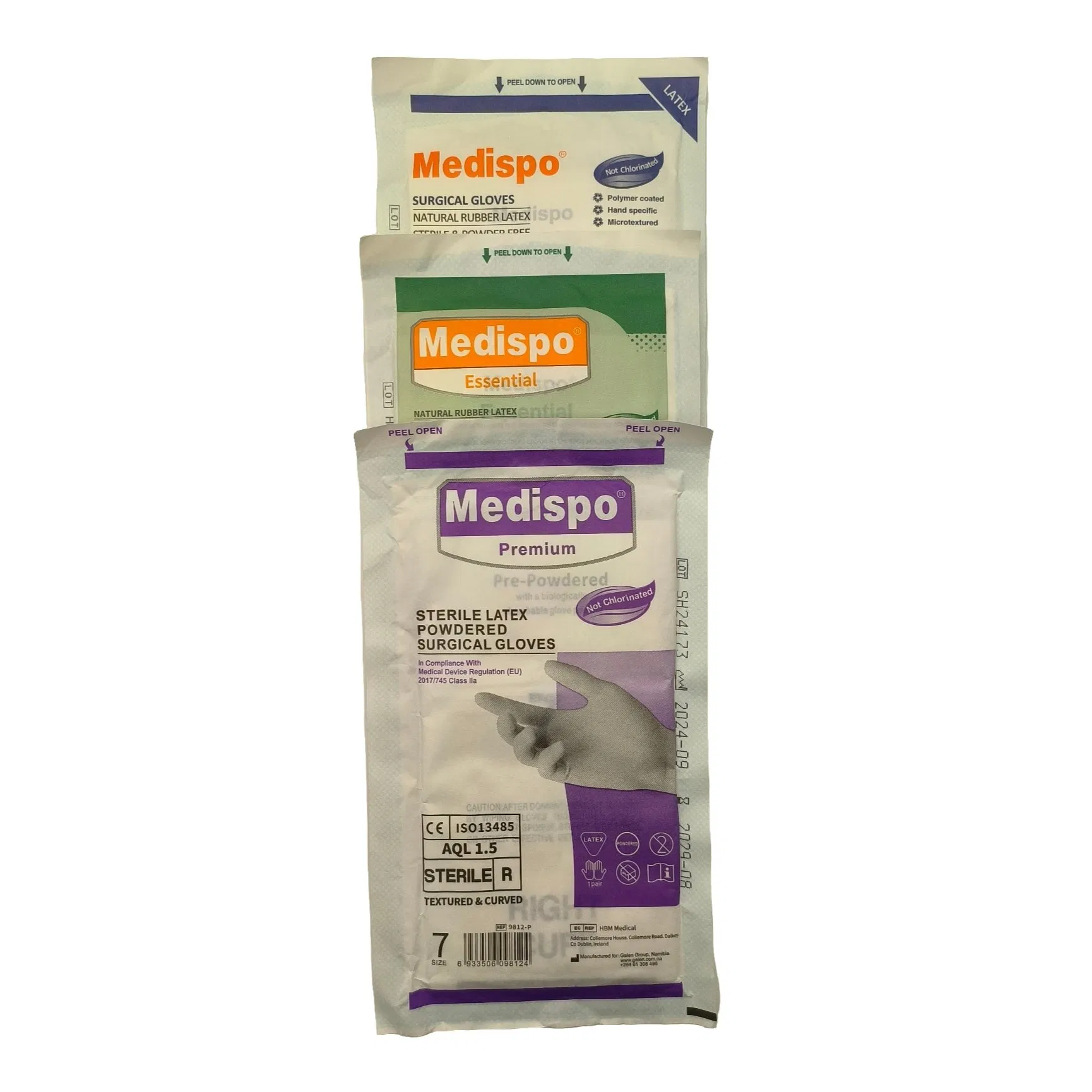 Luvas Cirúrgicas de Látex Natural Premium Esterilizadas e Sem Pó Pré-Pó Not Chlorinated Tamanho 7 Certificadas CE/ISO