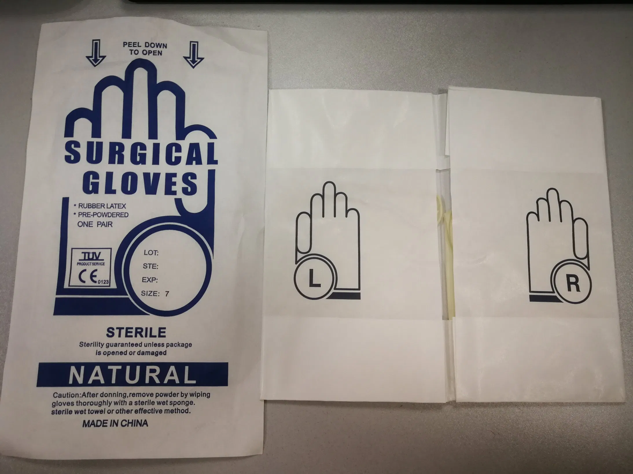 Luvas Cirúrgicas de Látex Esterilizadas Descartáveis Certificadas CE 7.0, 7.5, 8.0 com Pó