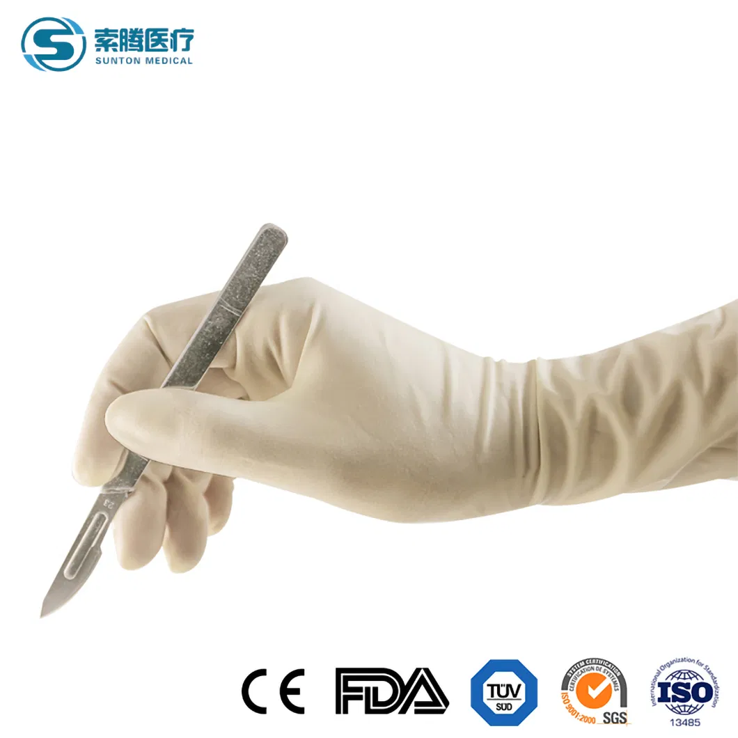 Luvas Cirúrgicas de Látex de Alta Elasticidade Sunton China Tamanhos M L S XL Luvas de Látex Fábrica OEM Personalizadas Luvas Cirúrgicas Estéreis Baratas de Grau Médico Mitten