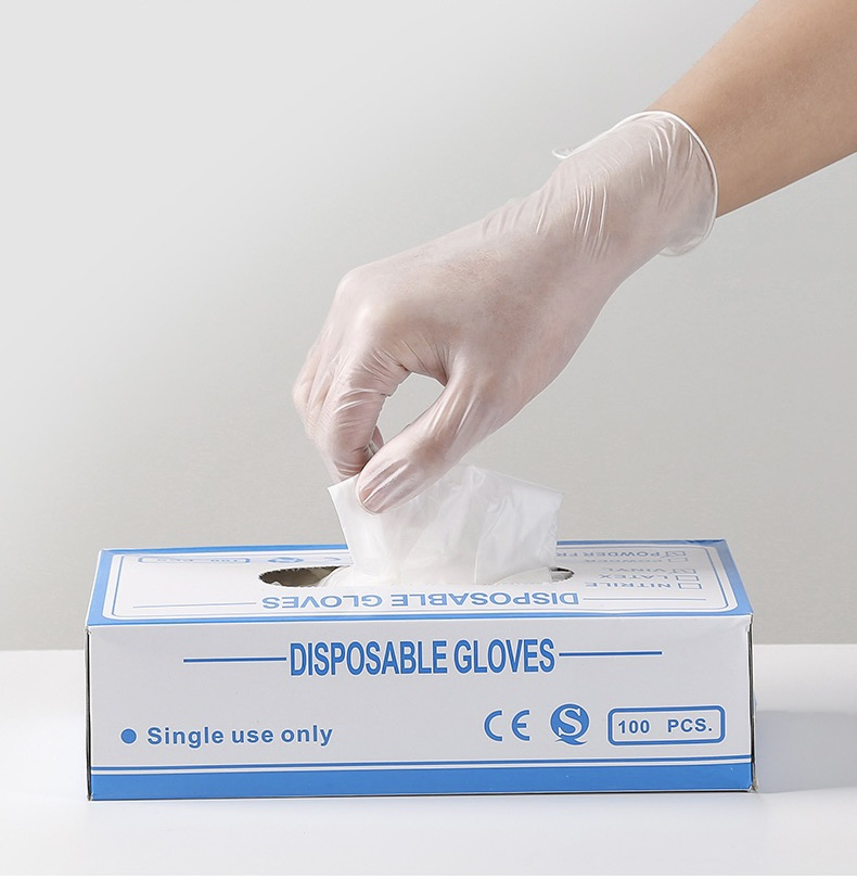 Luvas descartáveis de exame cirúrgico em PE elástico transparente, feitas de plástico Polietileno/CPE/HDPE LDPE/PVC/Vinil, para a indústria de processamento de alimentos