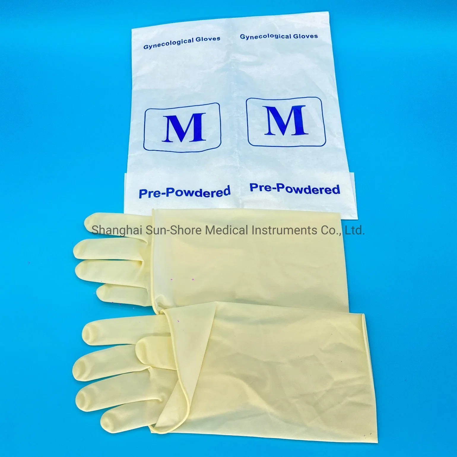 Luvas Cirúrgicas de Látex de Borracha Estéreis com Mangas Longas 45cm para Ginecologia