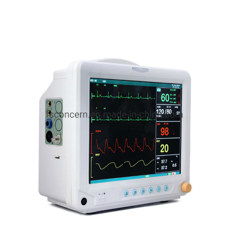 Monitor de Paciente Médico de UTI Hospitalar 6-Parameters 12.1-Inch Equipamento Portátil de Monitoramento de Sinais Vitais Multiparamétrico
