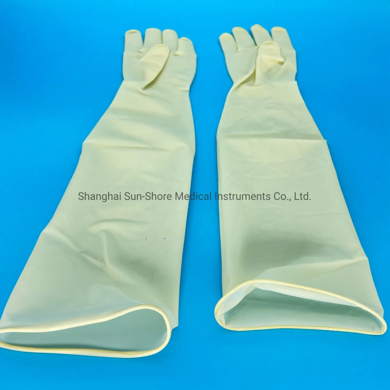 Luvas Cirúrgicas de Látex de Borracha Estéreis com Mangas Longas 45cm para Ginecologia