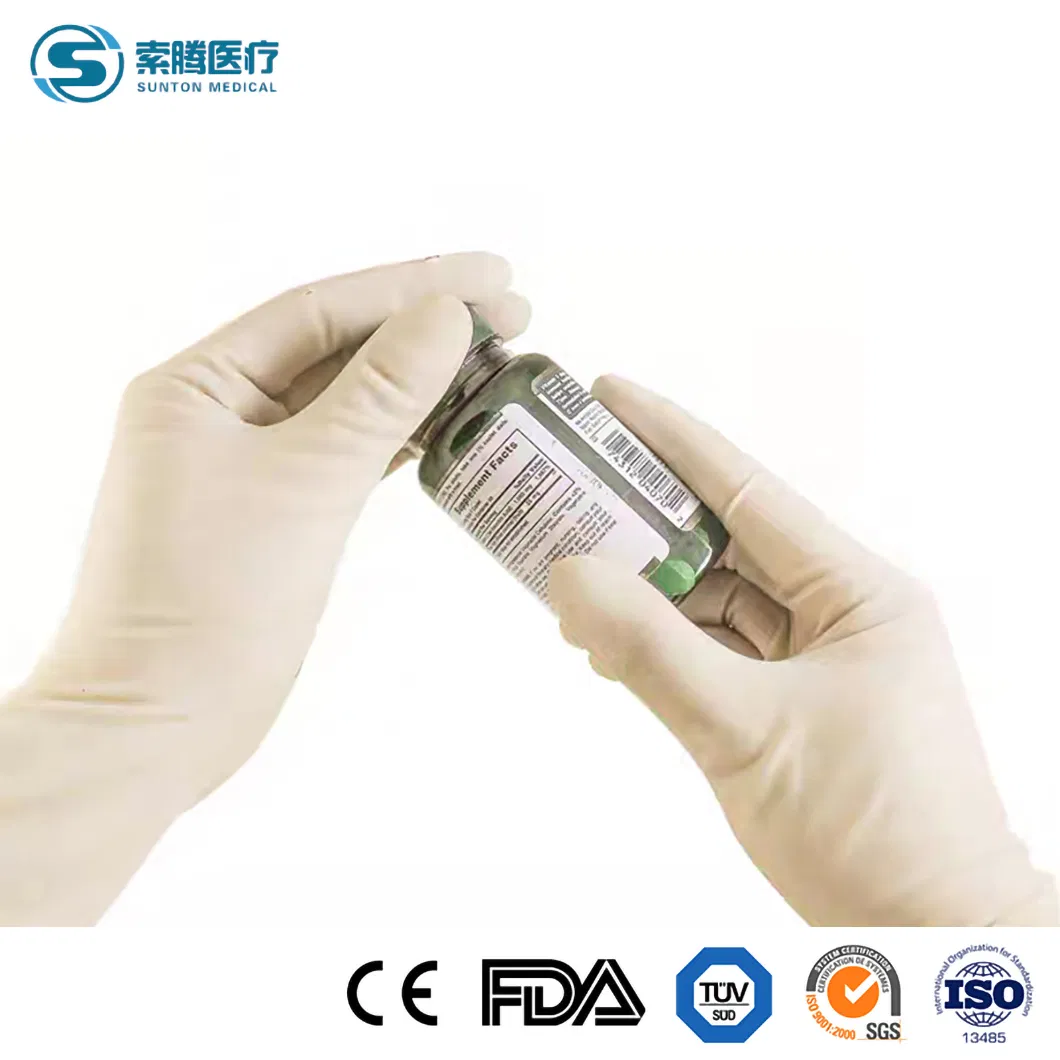 Luvas de látex descartáveis de grau médico Sunton M L S XL Tamanho Atacado Mitten China Luvas cirúrgicas resistentes à abrasão Amostra disponível Luva de látex