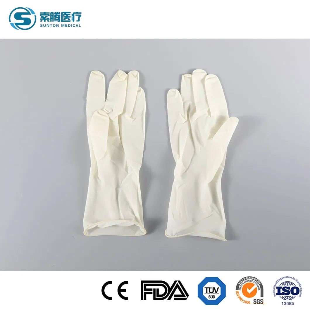 Luvas Descartáveis Impermeáveis de Látex da China Sem Pó / Superfície Livre de Látex Fornecedor de Mitten de Grau Médico Amostra Disponível Luvas Cirúrgicas Estéreis de Látex