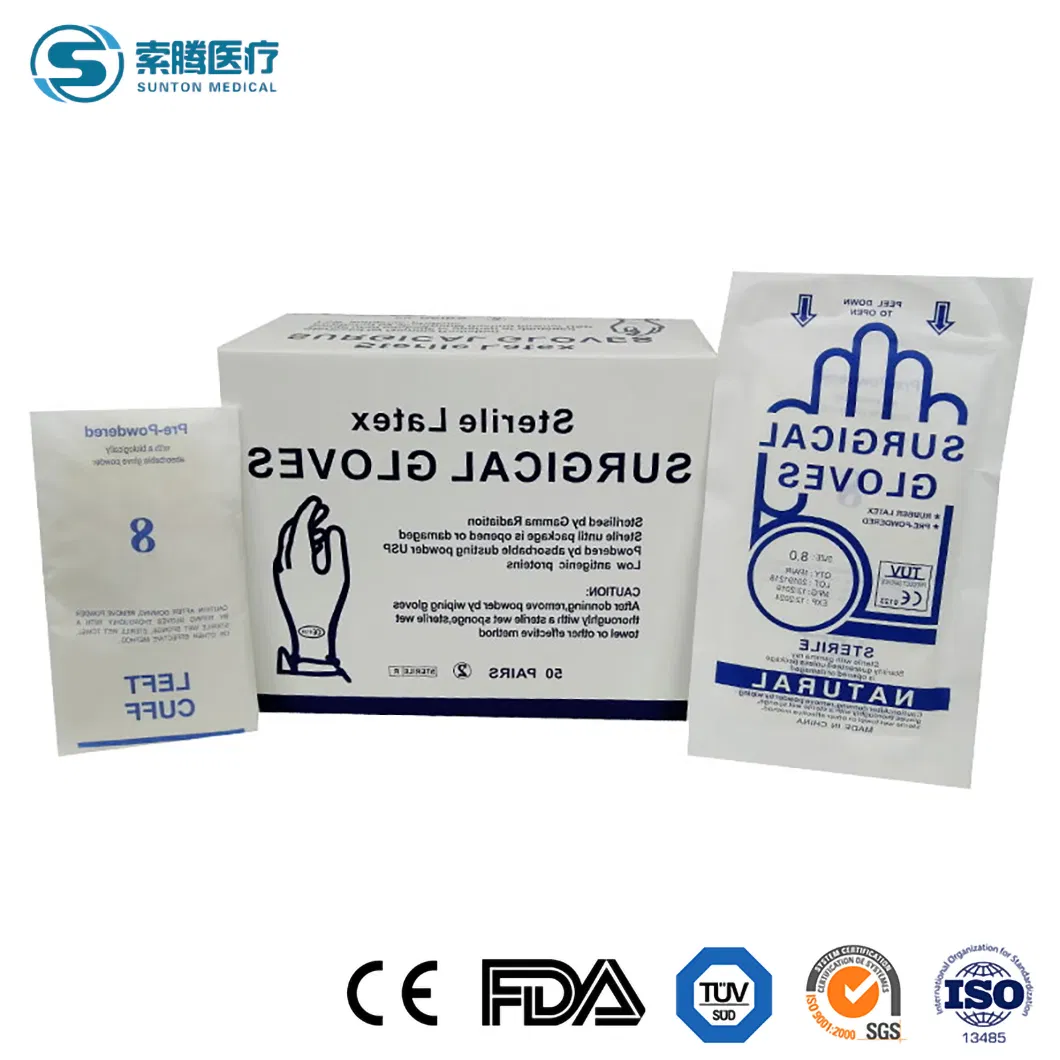 Luvas Cirúrgicas Antibacterianas Sunton China GB4806.11-2016 Luvas de Látex com Padrão de Segurança Fábrica de Luvas de Látex com Boa Estanqueidade Luvas Cirúrgicas de Alta Qualidade