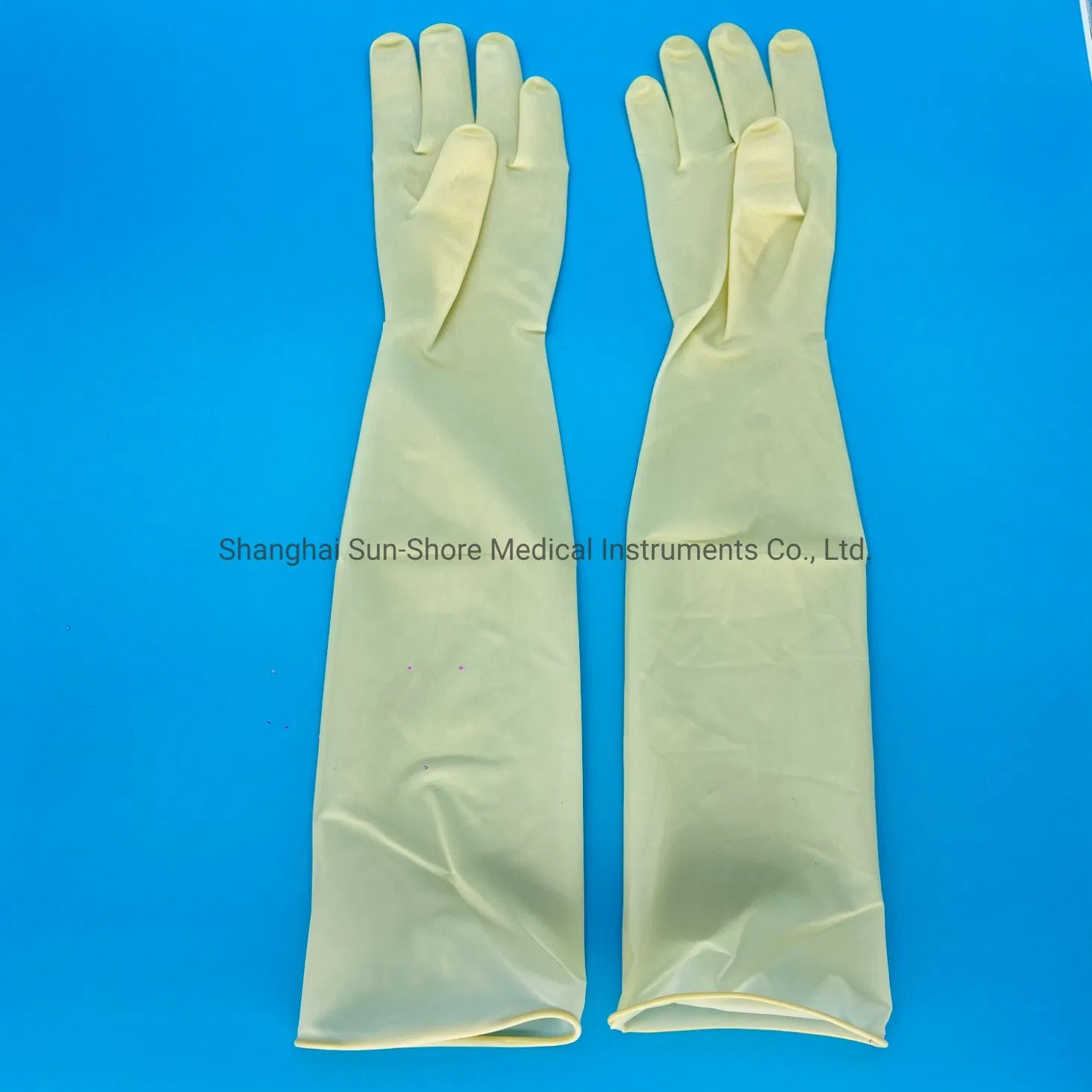 Luvas Cirúrgicas de Látex de Borracha Estéreis com Mangas Longas 45cm para Ginecologia
