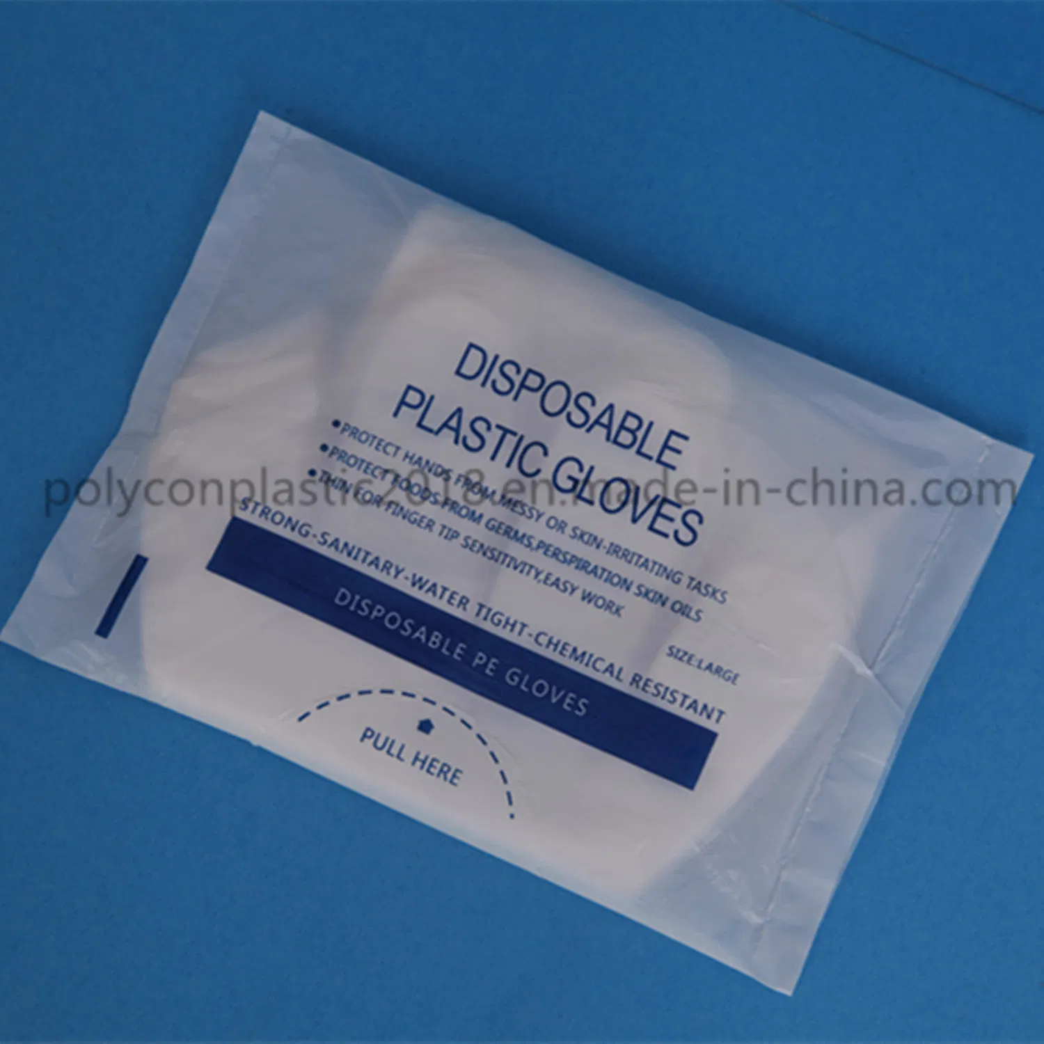 Luvas plásticas descartáveis de PE de uso único