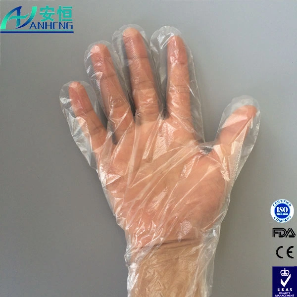 Luvas descartáveis de plástico PE transparentes e impermeáveis para manuseio de alimentos