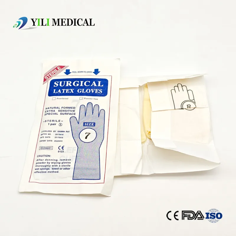 Luvas de látex em pó descartáveis para cirurgia médica