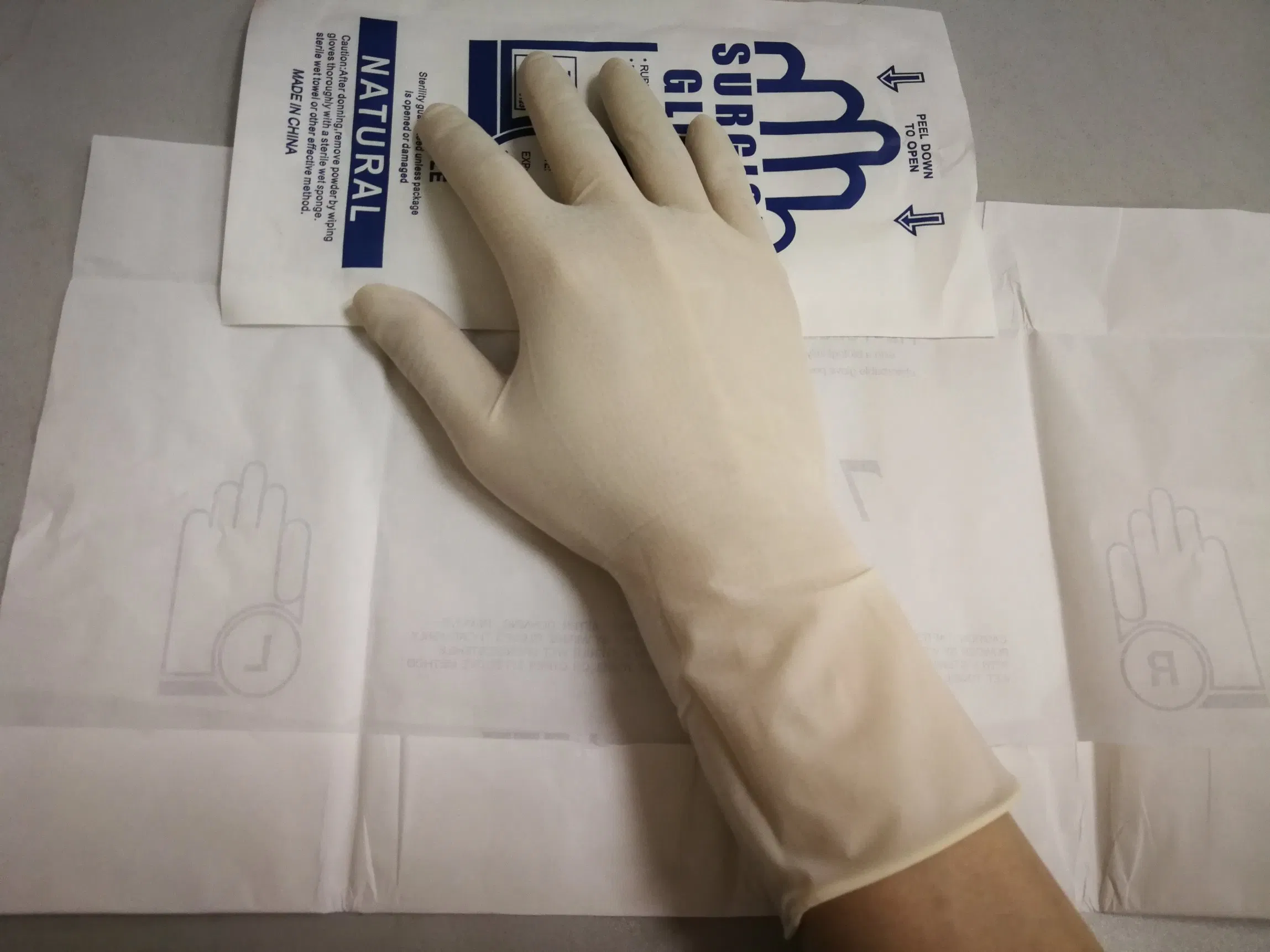 Luvas Cirúrgicas de Látex Esterilizadas Descartáveis Certificadas CE 7.0, 7.5, 8.0 com Pó