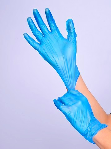 Luvas de Vinil Descartáveis Sem Pó para Exame Azul