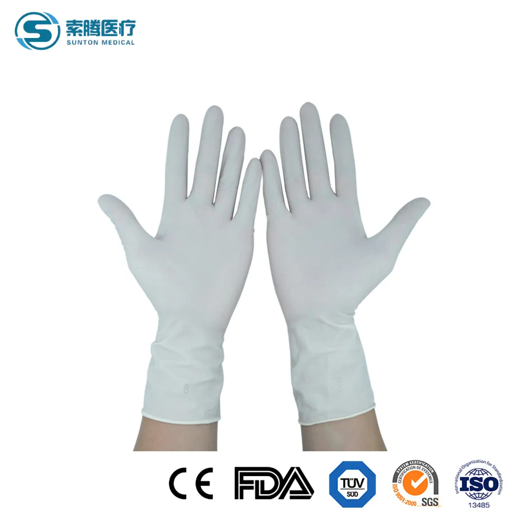 Venda Quente Sunton Luvas Cirúrgicas Estéreis 100% Luvas Cirúrgicas de Látex Natural Cor Branca Fornecedor de Grau Médico Mitten da China Luvas Cirúrgicas Personalizadas OEM