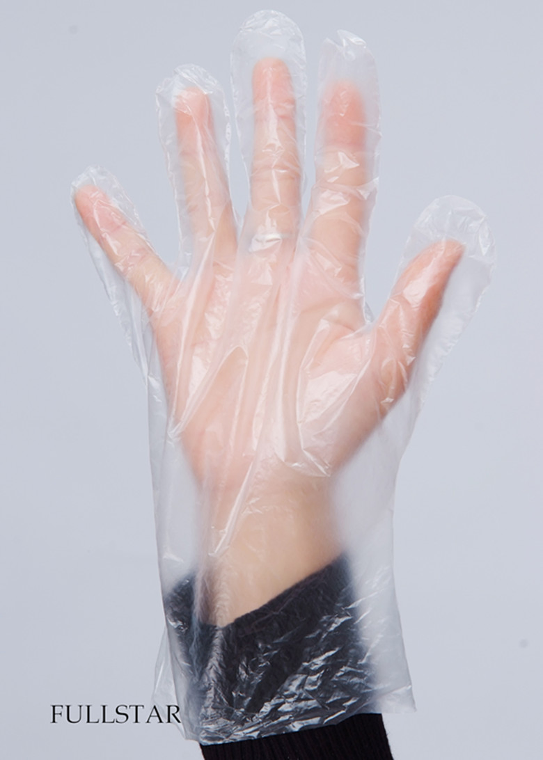 Luvas plásticas transparentes descartáveis de PE à prova d'água para alimentos