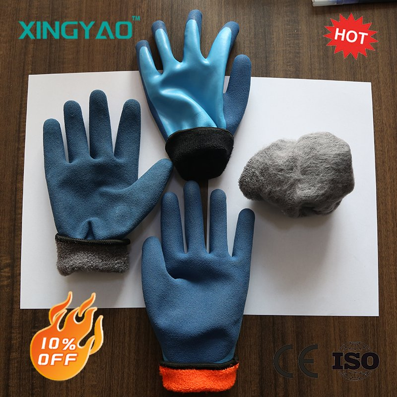 Luvas de Trabalho para Inverno Resistentes ao Frio ao Ar Livre Impermeáveis com Palma Revestida de Látex de Dupla Camada em Tecido de Acrílico Terry Minus 70celsius