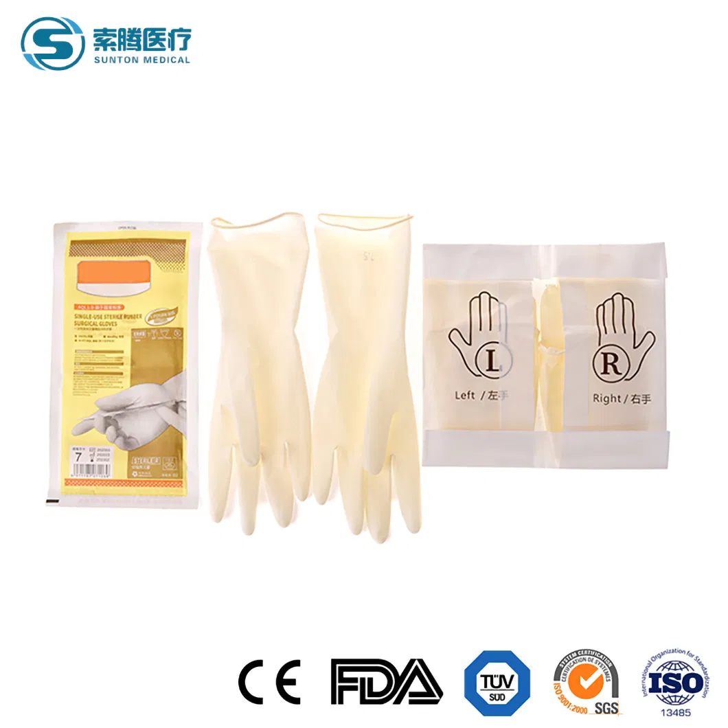 Luvas Cirúrgicas Descartáveis Sem Pó Sunton Fabricante de Mitens Antibacteriais de Grau Médico da China Luvas de Látex de Alta Qualidade Luvas de Látex na Cor Branca