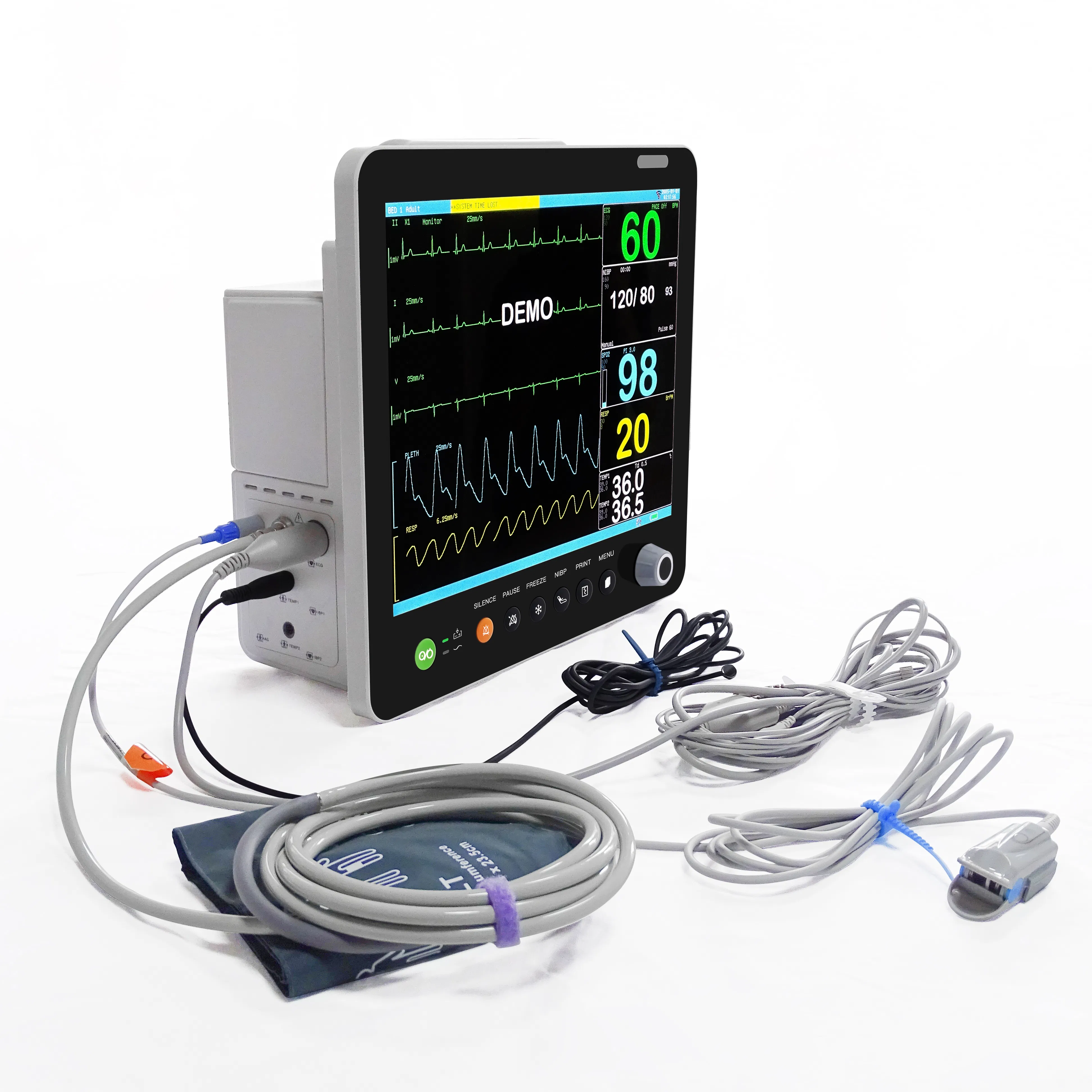 China Medical One Stop Supplier Professional 15 Inch Remote Patient Monitoring Machine Vital Sign Patient Monitor with Trolley