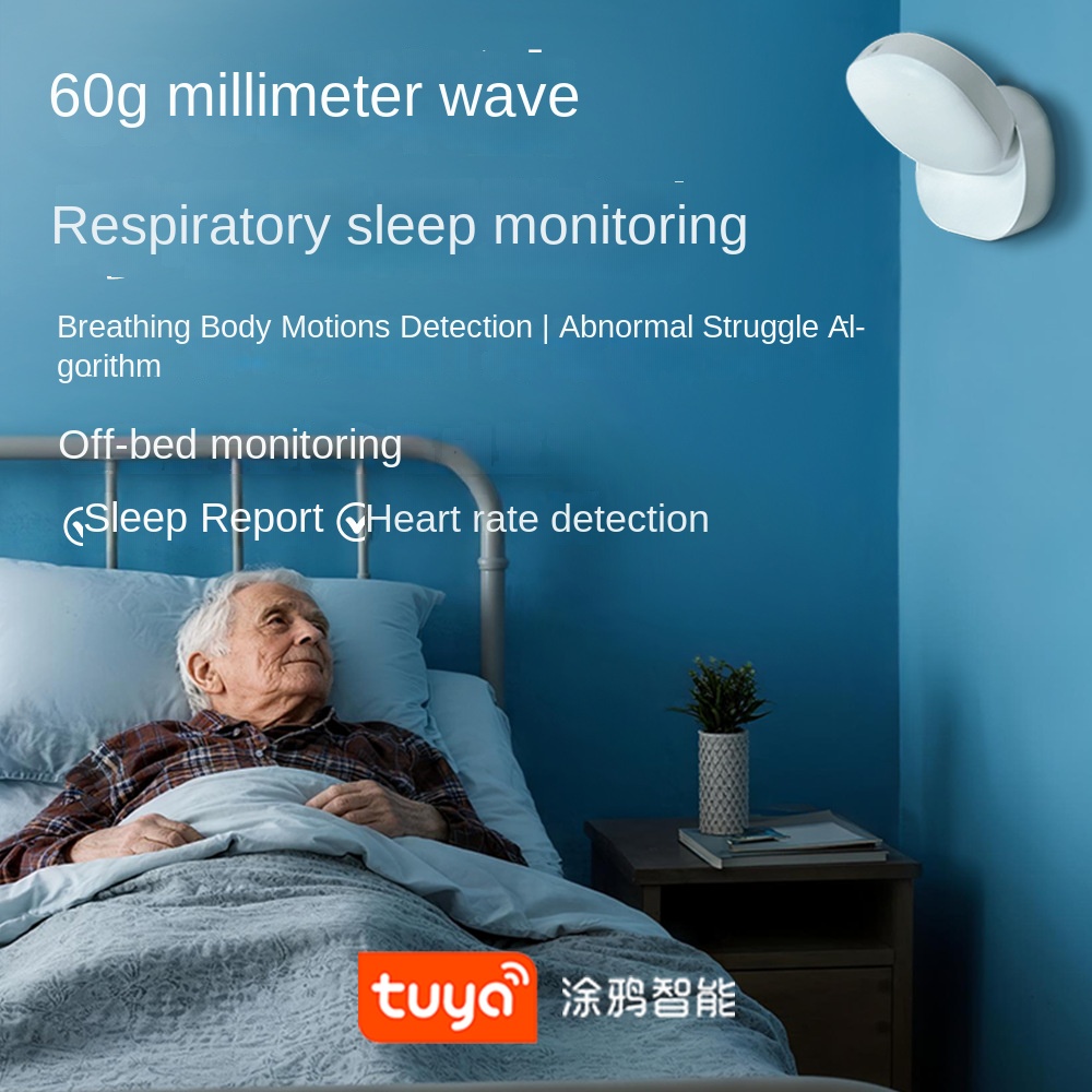 Tuya Modern Home App Monitor Elder Care 60GHz Millimeter Wave Radar Safe Breath Sensor Detects Sleep Heartbeat Rate WiFi