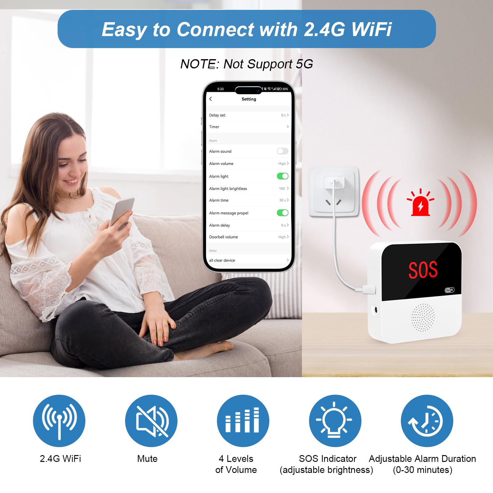 Daytech Tuya Smart Wireless Calling System Pagers Elderly Bracelet SOS Emergency Caregiver Call Button Patient Personal Alarm