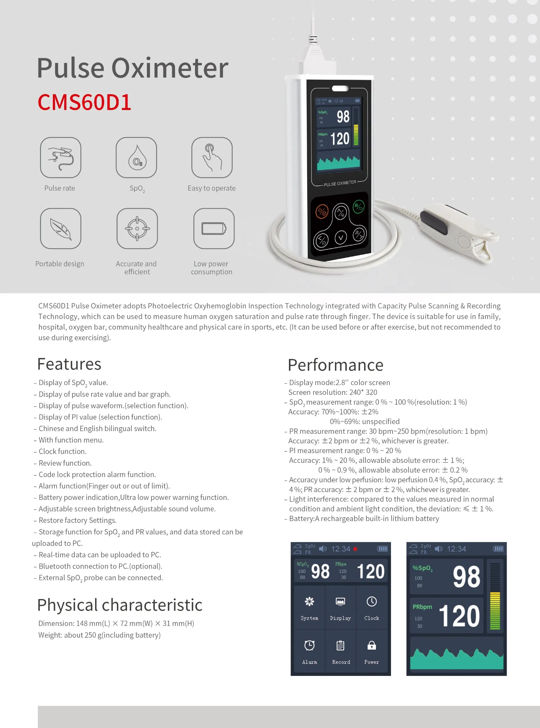Contec Oxygen Saturation Monitor Oximeter Pulse Oximetry