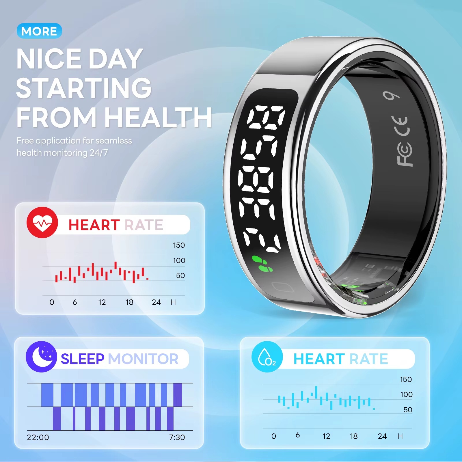 Hyperliving Steel NFC Smart Ring Health Care Fitness Tracker GPS Touch Screen Monitoring Heart Rate Sleep Activity for Elders