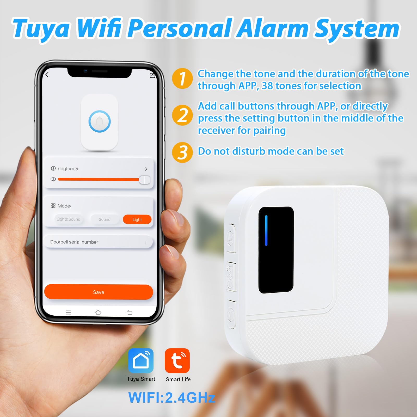 Daytech Tuya Calling System Pagers Wrist Worn SOS Panic Alarm Button Caregiver Pager Elderly Care Equipment