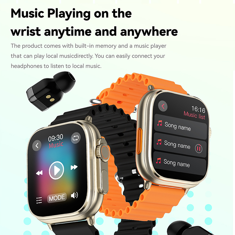 2 in 1 Earphones Health Monitoring Fitness Tracker Smart Watch with Wireless Earbuds