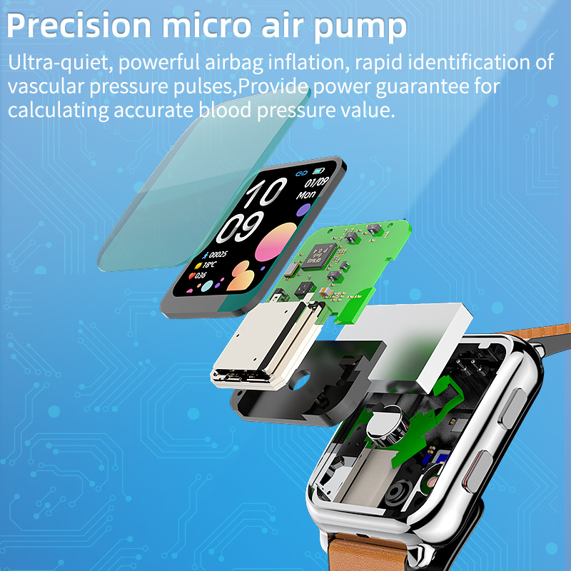 2023 New Arrival Leather Strap High Precise Blood Pressure Oxygen Heart Rate Monitoring Smart Watch with Air Bag